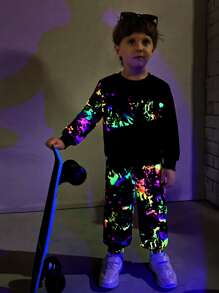 SHEIN Chàng trai trẻ Phản chiếu In Splash Ink Bộ áo chui đầu & quần thể thao - Nhiều màu - Xem 1