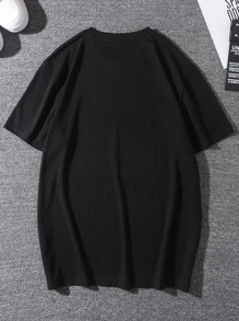 Manfinity Hombres Camiseta con estampado de slogan - Negro - Ver 2