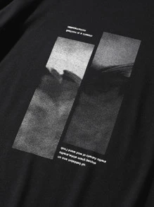 Manfinity Hombres Camiseta con estampado de slogan - Negro - Ver 3