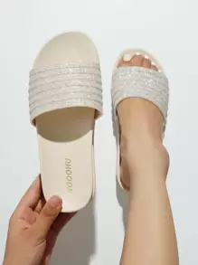 金屬亮絲單帶拖鞋 - 杏色 - 查看 1