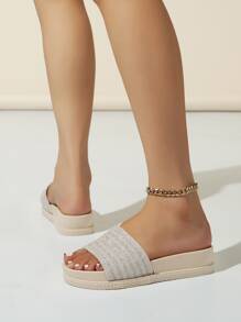 金屬亮絲單帶拖鞋 - 杏色 - 查看 3