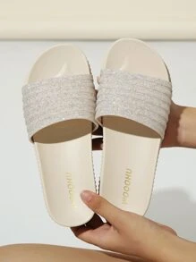 金屬亮絲單帶拖鞋 - 杏色 - 查看 5