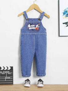 Baby Halloween Ghost & Slogan Graphic Denim Dungarees - Medium Wash - View 1