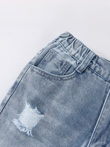 Boys Ripped Frayed Patched Detail Tapered Jeans - Light Wash - View 4