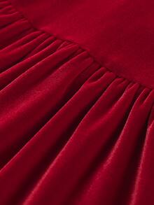 Baby Puff Sleeve Frill Neck Zipper Back Dress - Burgundy - View 6