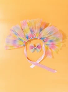 1 bộ váy lưới cầu vồng cho thú cưng kèm kẹp tóc, trang phục chụp ảnh cho mèo và chó Halloween - Nhiều màu - Xem 1