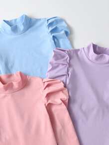 Girls 3pcs Mock Neck Gigot Sleeve Tee - Multicolor - View 3