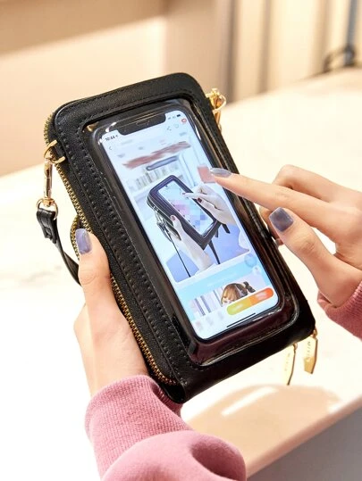 MIYIN Letter Graphic Phone Wallet With Zipper & Adjustable Strap Phone Case Clutch Bag Phone Cover Lightweight Modern Business Credit Card ID Card Cash Business Casual Teacher's Day Teacher Gifts Work Business Commute Travel Holiday Office Vacation For Gift For Lady For Female White-Collar Workers For Black Phone Case Black Wallet Suit Cases Teacher Gifts Gift For Girlfriend Women Gifts Present Gifts For Teachers Phone Case With Card IPhone Bag Pouch Phone Cross Body Bag Women For Women Wallet Purse Wallet