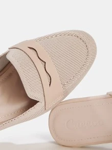 CUCCOO BASICS Woman Shoes Point Toe Stitch Detail Comfortable Beige Flat Mules For Summer Vacation Shoes Summer Christmas Fall New Year Holiday - Apricot - View 3