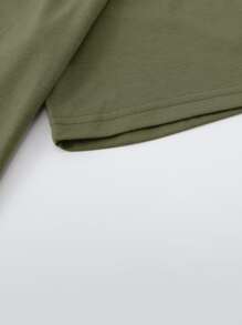 Manfinity Homme Camiseta De Cuello En V De Detalle De Parche Para Hombres - Verde militar - Ver 3