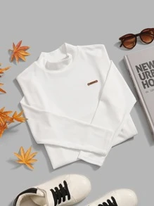 SHEIN 男孩貼布細節高領T恤 - 白色 - 查看 5