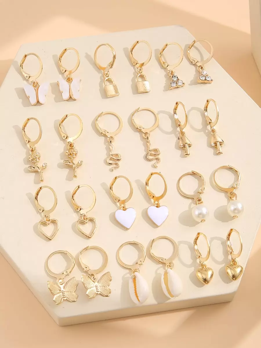 17KM 12 đôi bông tai hình bướm và trái tim cho ngày lễ tình nhân - Vàng - Xem 1