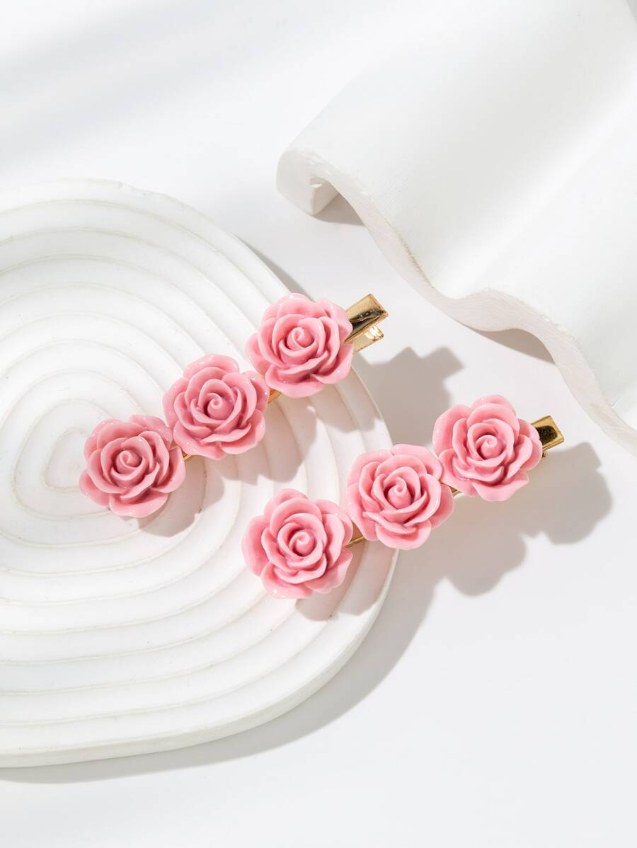2pcs Flower Decor Alligator Hair Clip - Multicolor - View 1