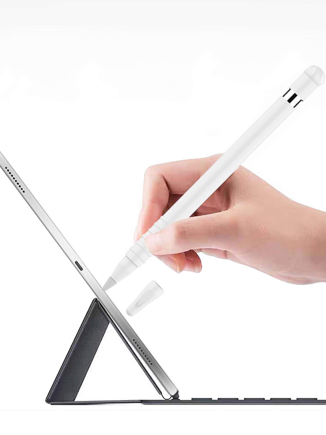 1pc Silicone Case Set Compatible With The 1st Generation Of Apple Pencil - White - View 1