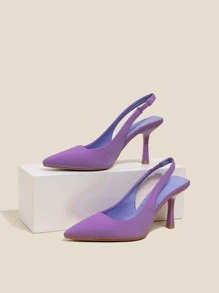 女士時尚細高跟鞋單鞋帶打開跟和腳趾 - 紫色 - 查看 5