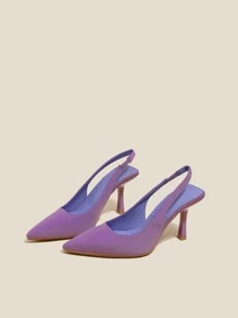 女士時尚細高跟鞋單鞋帶打開跟和腳趾 - 紫色 - 查看 6