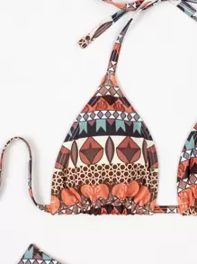 SHEIN Swim Summer Beach Graphic Print Halter Triangle Bikini - Multicolor - View 4