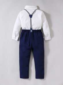 SHEIN 男童蝴蝶结前衬衫和背带裤 男婴正式服装 男婴优雅服装