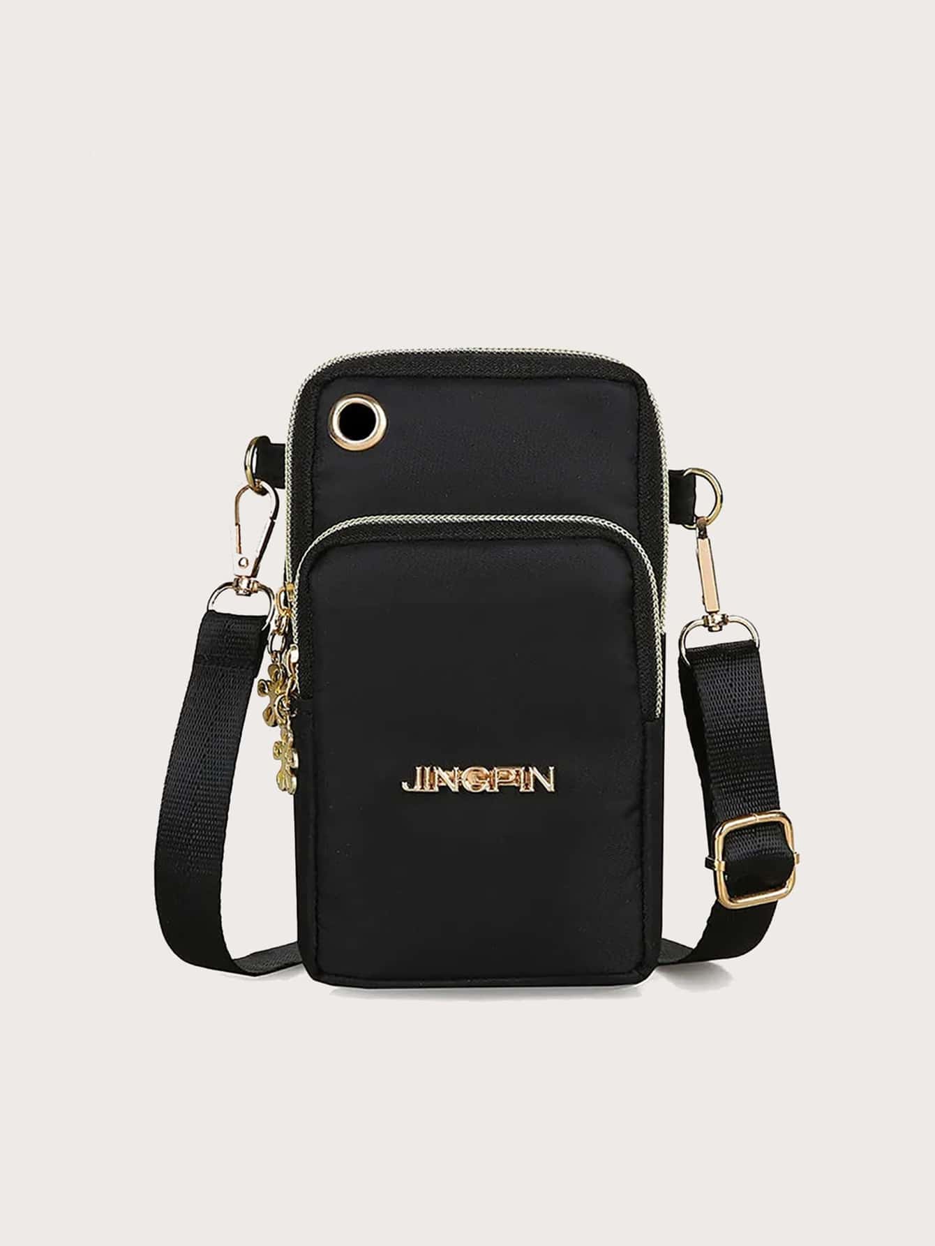 Yogodlns Mini bolso de hombro con bandolera, bolsillo de metal decorado en la parte delantera para cartera de teléfono, estuche para teléfono celular, moderno y ligero, con bolsillo para tarjetas de crédito, billetes de dinero y tarjeta de identificación, adecuado para negocios casuales, adecuado como regalo para el Día del Maestro, trabajos, viajes de negocios, vacaciones, oficina, para mujeres trabajadoras blancas, damas y como bolso de playa; regalo para el Día del Maestro, novias, mujeres, profesores. - Negro - Ver 1