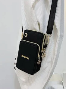 Yogodlns Mini bolso de hombro con bandolera, bolsillo de metal decorado en la parte delantera para cartera de teléfono, estuche para teléfono celular, moderno y ligero, con bolsillo para tarjetas de crédito, billetes de dinero y tarjeta de identificación, adecuado para negocios casuales, adecuado como regalo para el Día del Maestro, trabajos, viajes de negocios, vacaciones, oficina, para mujeres trabajadoras blancas, damas y como bolso de playa; regalo para el Día del Maestro, novias, mujeres, profesores. - Negro - Ver 2