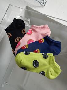 4 pares Calcetines tobilleros con estampado de postre