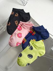 4 pares Calcetines tobilleros con estampado de postre