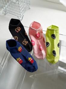 4 pares Calcetines tobilleros con estampado de postre