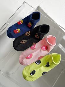 4 pares Calcetines tobilleros con estampado de postre
