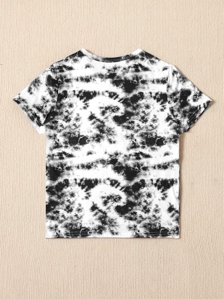 Girls Tie Dye Letter & Figure Graphic Tee
