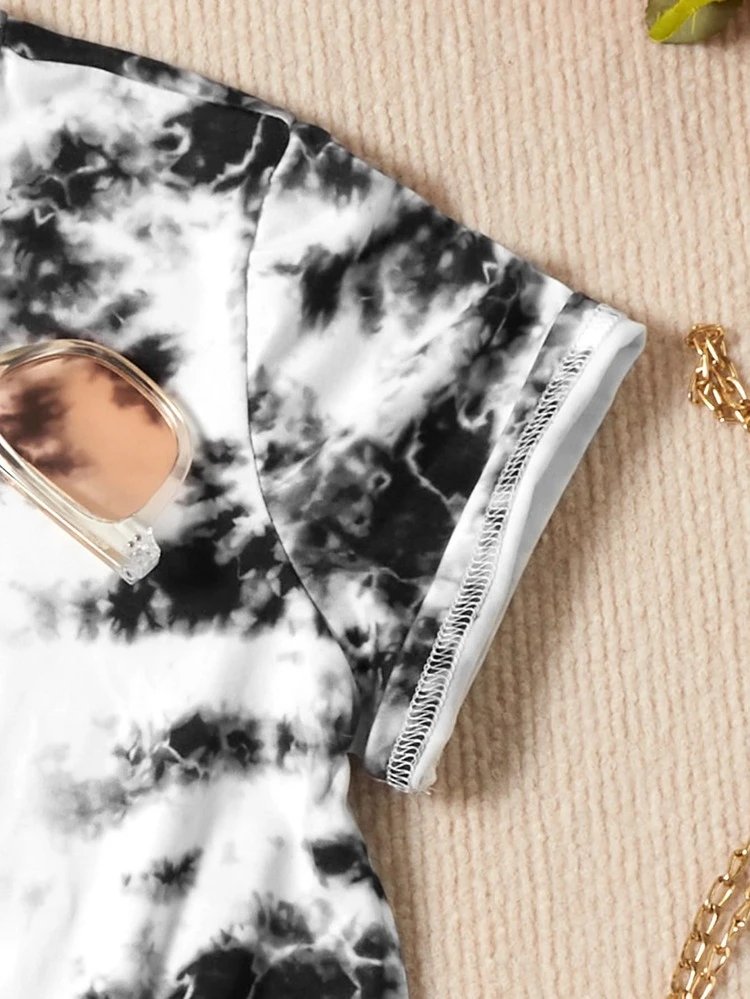 Girls Tie Dye Letter & Figure Graphic Tee