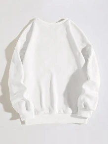 SHEIN EZwear Slogan & Mountain Print Thermal Pullover - White - View 2