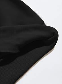 SHEIN EZwear Skeleton Print Drop Shoulder Thermal Sweatshirt - Black - View 7