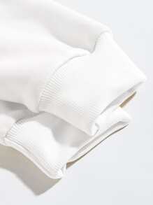 SHEIN EZwear Slogan & Mountain Print Thermal Pullover - White - View 4