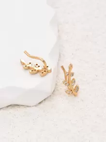 1pc Cubic Zirconia Decor Leaf Stud Earrings Copper Jewelry - Yellow Gold - View 4