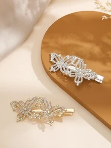 2入組蝴蝶水鑽裝飾鴨嘴夾 - 彩色 - 查看 3