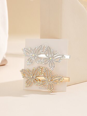 2入組蝴蝶水鑽裝飾鴨嘴夾