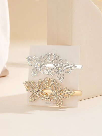 2入組蝴蝶水鑽裝飾鴨嘴夾