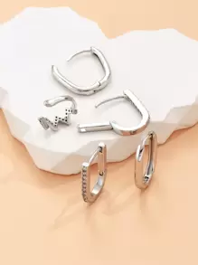 2對方晶鋯石裝飾圓耳環和1入組耳夾銅首飾類 - 銀色 - 查看 5