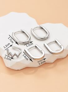 2對方晶鋯石裝飾圓耳環和1入組耳夾銅首飾類 - 銀色 - 查看 4