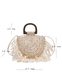 Túi Rơm Viền Viền, Hoàn Hảo Cho Kỳ Nghỉ Du Lịch Bãi Biển Mùa Hè - Màu be - Xem 3