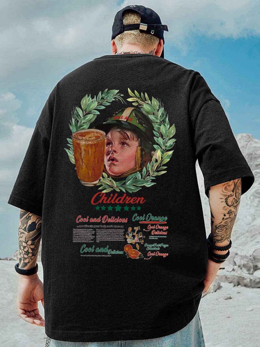 Manfinity Roughcore Tops Nam Con số Slogan Đường phố - màu đen - Xem 1