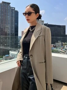 DAZY Áo khoác nữ cổ ve cài một nút, Quần áo nữ mùa thu - Màu Khaki - Xem 13