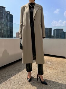 DAZY Áo khoác nữ cổ ve cài một nút, Quần áo nữ mùa thu - Màu Khaki - Xem 14