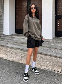 FRIFUL 女款標語印花落肩套頭衫 - 摩卡棕 - 查看 3