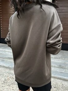 FRIFUL 女款標語印花落肩套頭衫 - 摩卡棕 - 查看 5