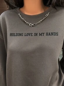 FRIFUL 女款標語印花落肩套頭衫 - 摩卡棕 - 查看 6