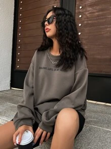 FRIFUL 女款標語印花落肩套頭衫 - 摩卡棕 - 查看 7