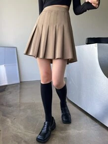 DAZY 纯色百褶裙 秋季半身裙 - 卡其色 - 查看 6