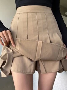 DAZY 纯色百褶裙 秋季半身裙 - 卡其色 - 查看 7
