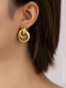Ring Drop Earrings - Yellow Gold - View 1